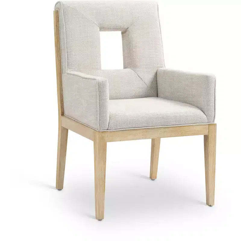 Meridian Furniture,Gwendolyn Cream Linen Textured Fabric Dining Arm Chair