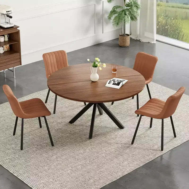 PexFix 47 Round Dining Table Mid Century Modern Coffee Table for 4-6 Person Farmhouse Table for Kitchen Dining Room Walnut