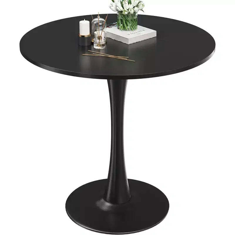 PexFix 31.5 Modern Round Dining Tulip Table for 2-4 People Black Wood Tabletop with Metal Pedestal Base for Kitchen Living Room