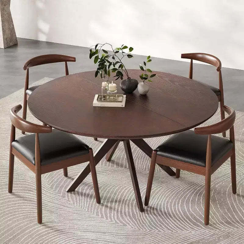 PexFix 47.2 Solid Wood Round Dining Kitchen Table for 4-6 People Modern Farmhouse Dining Room Tables for Dinette Restaurant Walnut