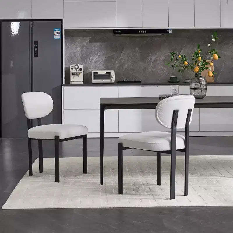 Okak Mid-Century Dining Chairs Set of 2, Upholstered Boucle Dining Room Chairs, Kitchen Side Chairs with Black Metal Legs