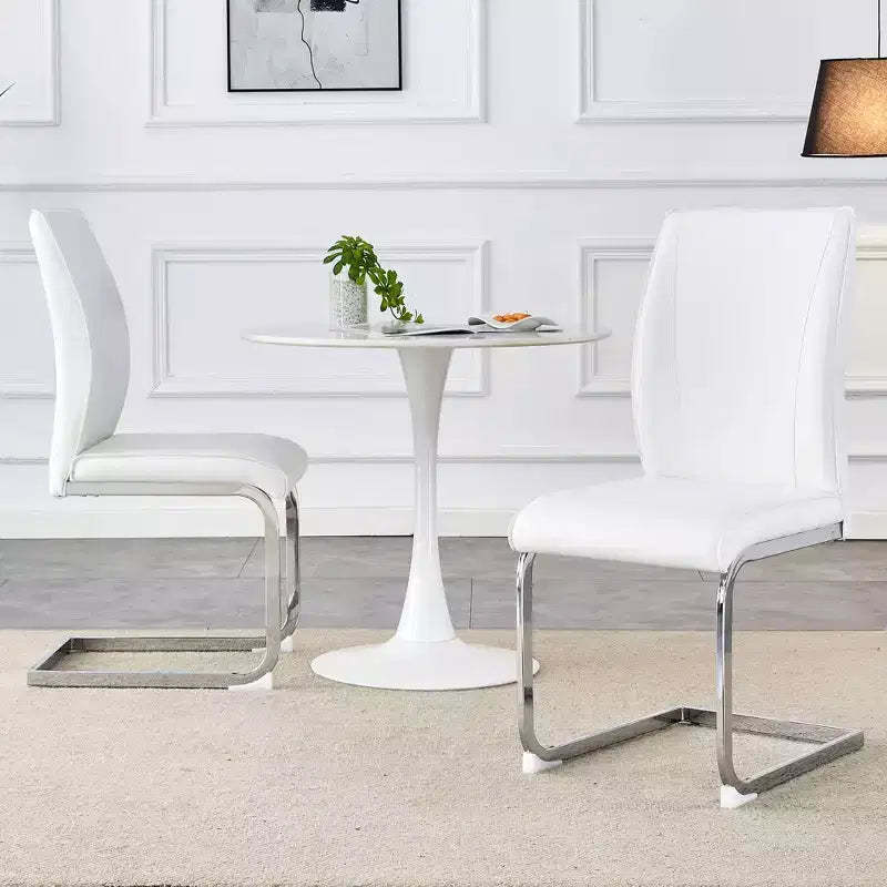 Okak Luxury Arch Dining Chairs Set of 2, Comfy Faux Leather High Resilience Kitchen Side Chairs with Silver Metal Legs for Office Bedroom