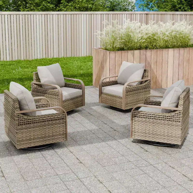 EAGLE PEAK Wicker Outdoor Rocking Chair, Swivel Rocker, Rattan Patio Furniture, 4 Chairs