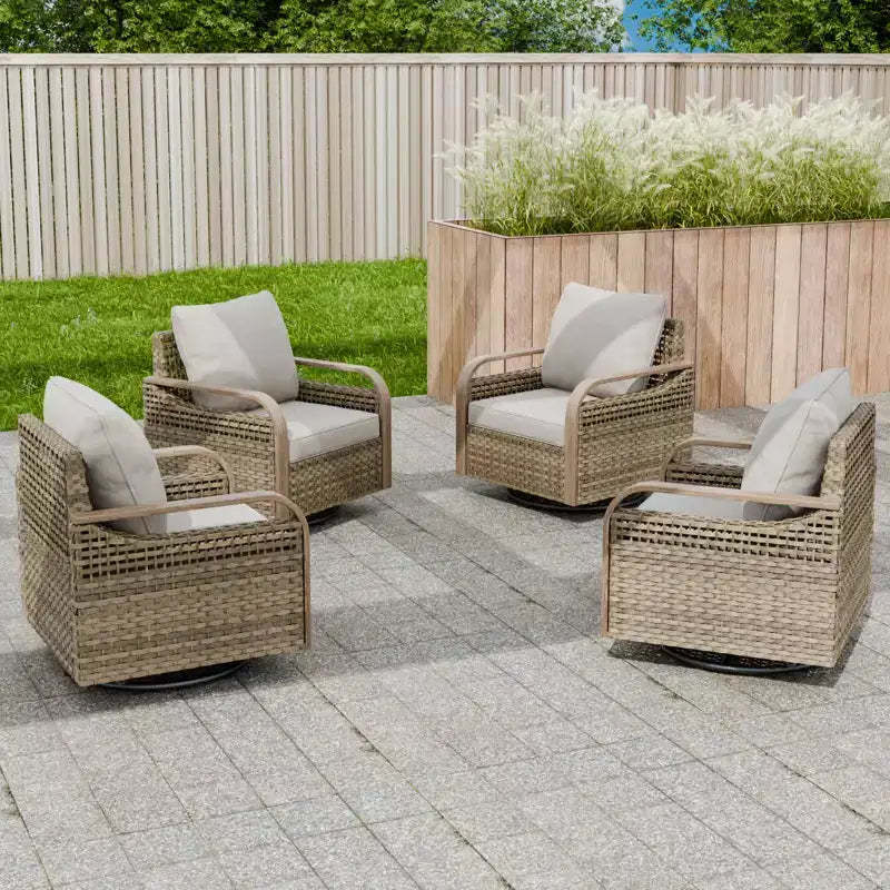 EAGLE PEAK Wicker Outdoor Rocking Chair, Swivel Rocker, Rattan Patio Furniture, 4 Chairs