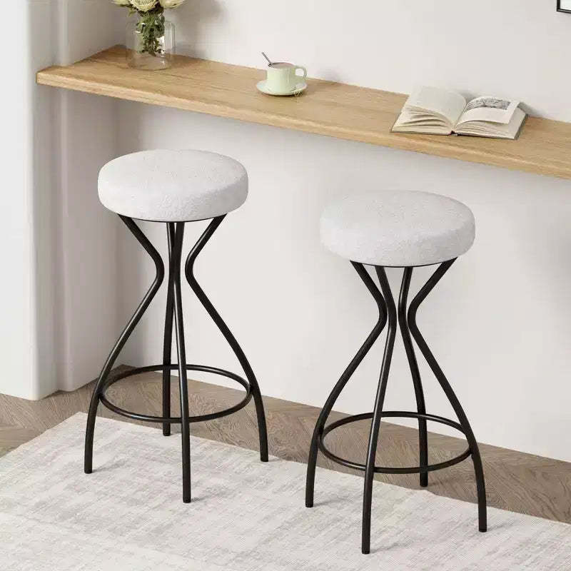 MAYEERTY 29'' Floral Print Bar Stools Set of 2 - Upholstered Round Barstools with Footrest for Kitchen/Dining (Black & White)