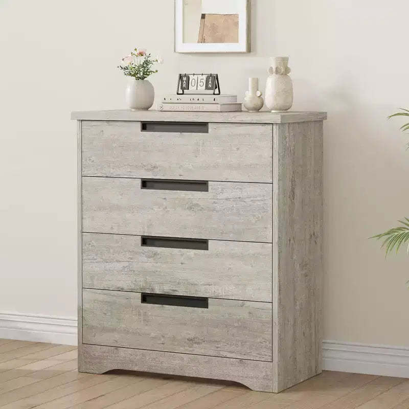 TROPOW 4 Drawer Dresser for Bedroom, Gray Chest of Drawers with Embedded Handles Design, Wooden Dresser Organizer for Living Room, Nursery