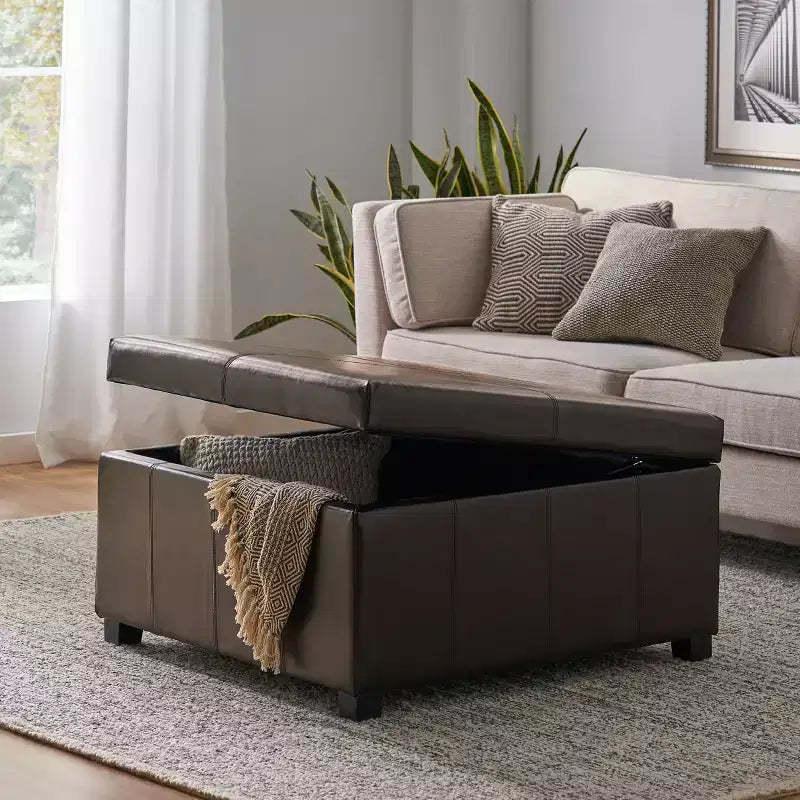 GDFStudio Stanford Contemporary Bonded Leather Channel Stitch Storage Ottoman