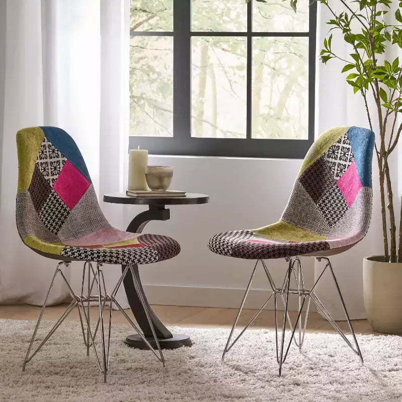 Christopher Knight Home Filmore Boho Fabric Patchwork Accent Chair with Chrome Legs (Set of 2)