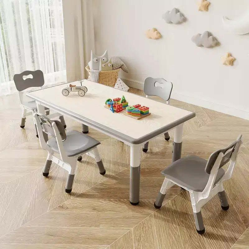 Toddler Table and Chairs Set - Adjustable Height Kids Activity Table with Graffiti Top, 12 Washable Markers & Non-Slip Mats (4-Piece Set, Grey)