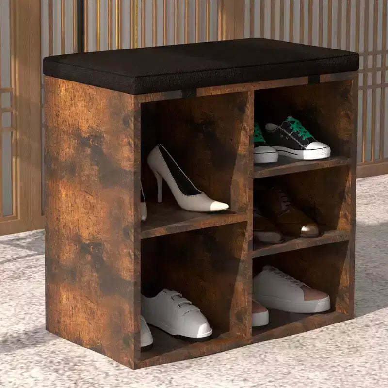 Shoe Storage Bench with Cushion, 20 Cubby Seat Shoe Cabinet, Cubby Seat Shoe Cabinet with 3-Tier Adjustable Shelf for Living Room Hallway