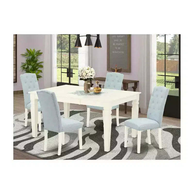 HomeStock Linen White Rectangle Dining Set Modern Style 101177
