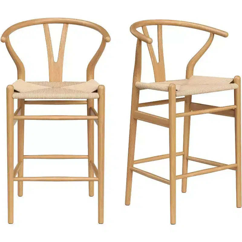 PexFix Fully Assembled Wishbone Barstool Weave Counter Height Bar Stool for Kitchen Island Nature