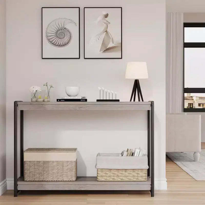Console Table with Storage - 2-Tier Farmhouse Sofa Table for Living Room, Entryway (Rustic Wood & Metal Design, Easy Assembly)