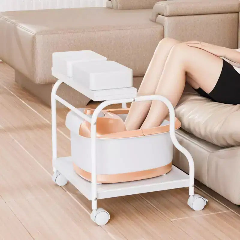 Karl Home White Portable Foot Bath Pedicure Trolley Cart with Foldable Board