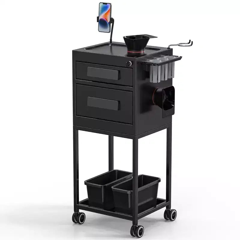 Karl Home Metal Rolling Salon Trolley Cart with 2 Lockable Drawers