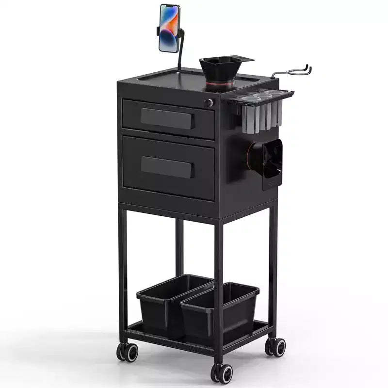 Karl Home Metal Rolling Salon Trolley Cart with 2 Lockable Drawers