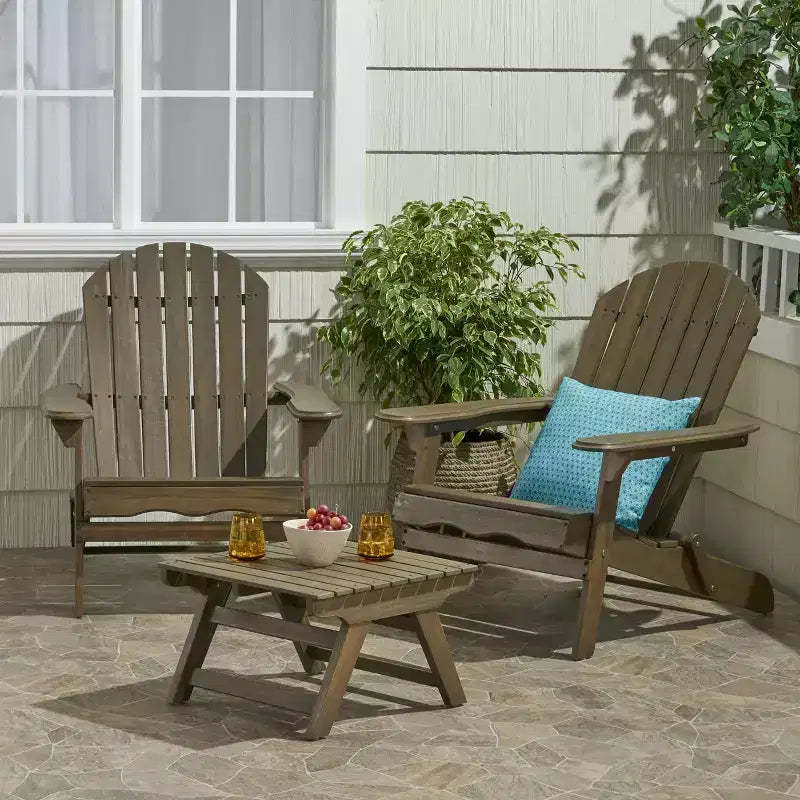 GDFStudio Cartagena Outdoor Acacia Wood 3 Piece Adirondack Chair Chat Set