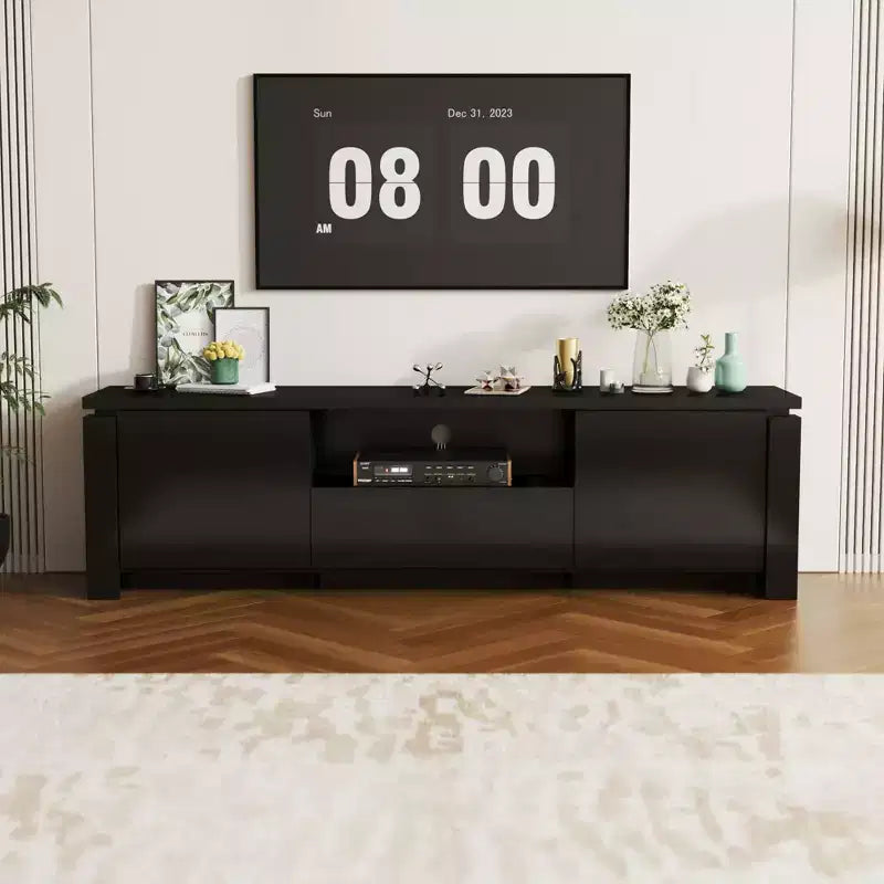 Famapy Modern Black TV Stand with Ambient Lighting: Sleek Design, Storage & Ambient Glow  Elevate Living Rooms Entertainment Center Media Console