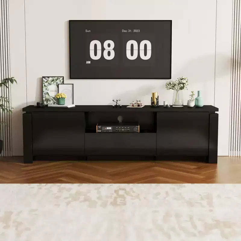 Famapy Modern Black TV Stand with Ambient Lighting: Sleek Design, Storage & Ambient Glow  Elevate Living Rooms Entertainment Center Media Console