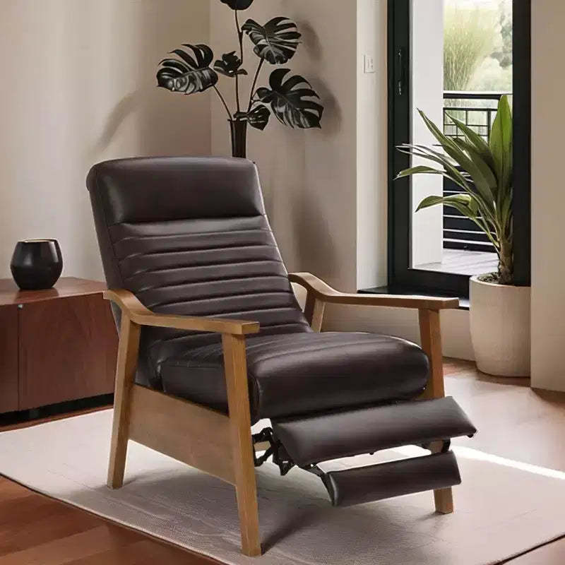 GDFStudio Leopold Modern 41.5 Wood and Faux Leather Upholstered Push Back Recliner