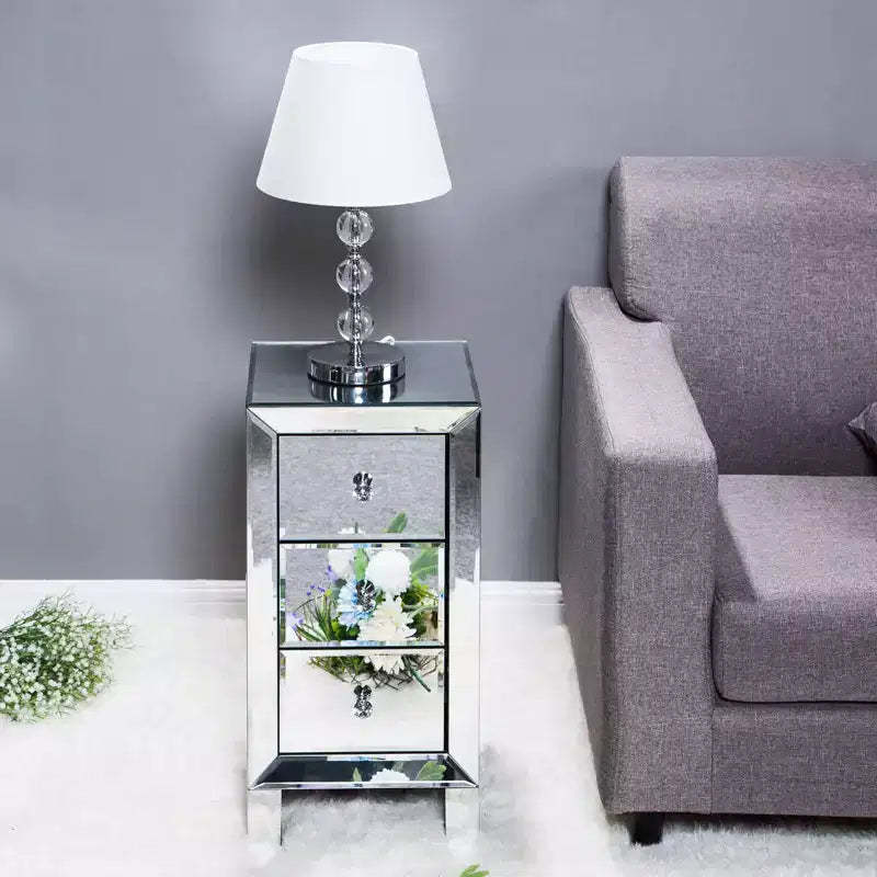 Mirror Bedside Table With 3-Drawer Bedside Cabinet Modern Stylish Nightstand Storage Cabinet