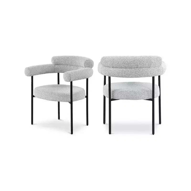 Meridian Furniture,Blake Grey Boucle Fabric Dining Chair, Set of 2