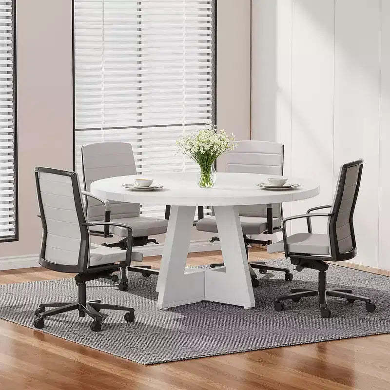 MAYEERTY 47 Inch Round Farmhouse Table, Multifunctional for Dining, Game Night & Homework