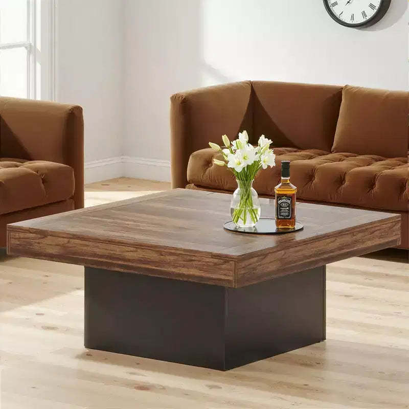 MAYEERTY Square LED Coffee Table 35.4, Rustic Industrial Living Room Table with Adjustable Light
