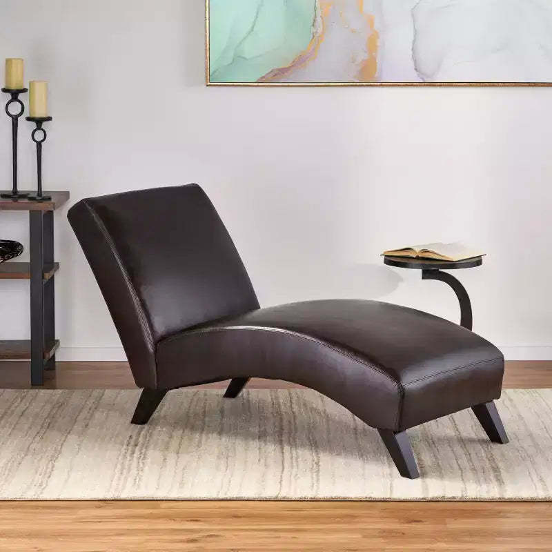 GDFStudio Hobart Contemporary Bonded Leather Chaise Lounge with Curved Ergonomic Design and Birch Wood Legs