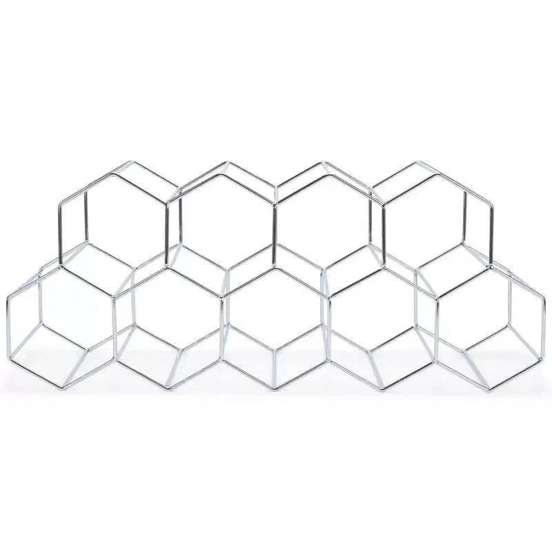 Nat & Jules Honeycomb Silver Tone Iron Metal Tabletop Wine Rack - Holds 9 Bottles
