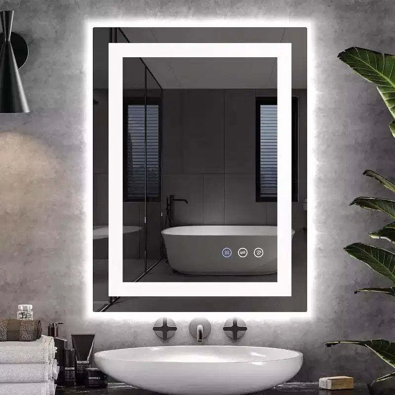 LED Bathroom Mirror 24x32 Inches, Black Frame with Front/Back Lights, 3 Color Temperatures, Anti-Fog, Wall Mounted Vanity Mirror