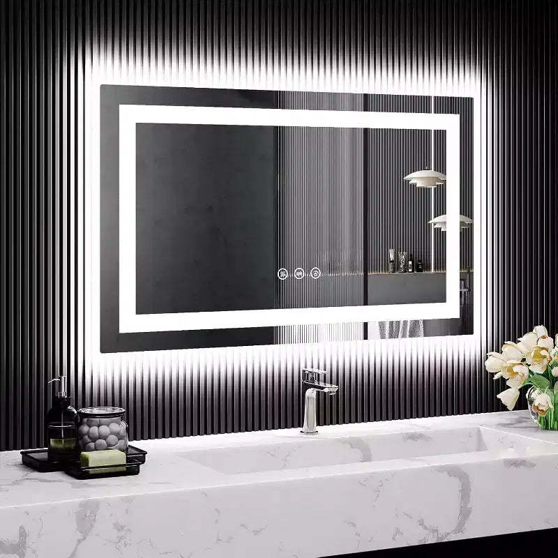 LED Bathroom Mirror with Lights, Front & Backlit Vanity Mirror, Stepless Dimmable, Anti-Fog, 4 Color Temperatures, Shatterproof Design