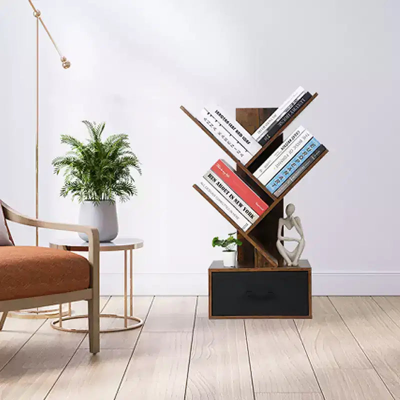 4 Shelf Modern Floor Standing Bookcase, Tree Bookshelf, Wooden Storage Rack, for Books/CDs/Movies, for Home Office, Living Room, Bedroom