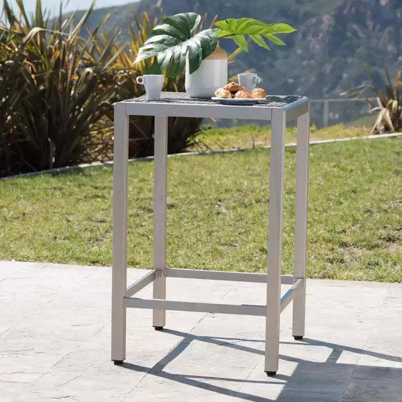 GDFStudio Crested Bay Outdoor Aluminum and Wicker 43 Height Bar Table