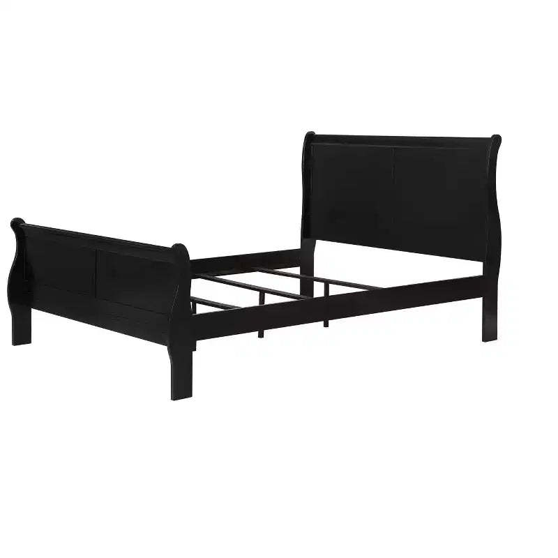 Okak 80 King Sleigh Bed Solid Wood Youth Bed Frame with Headboard/Footboard, Low Profile Safe Design for Kids Room, Black