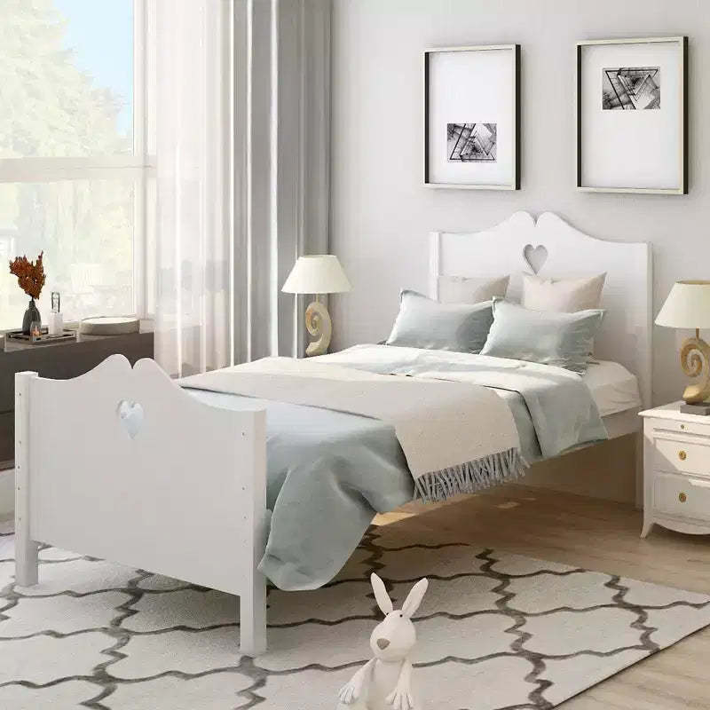 Bed Frame Twin Platform Bed with Wood Slat Support and Headboard and Footboard White