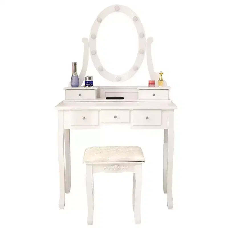 5-Drawer Dressing Table with Single Mirror with Light Bulb Household Accessories