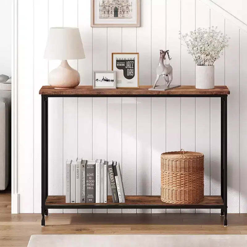 Narrow Entryway Table, Console Table with Storage Shelves, Thin Behind Couch Table, Skinny Sofa Table, Gray Entry Tabley