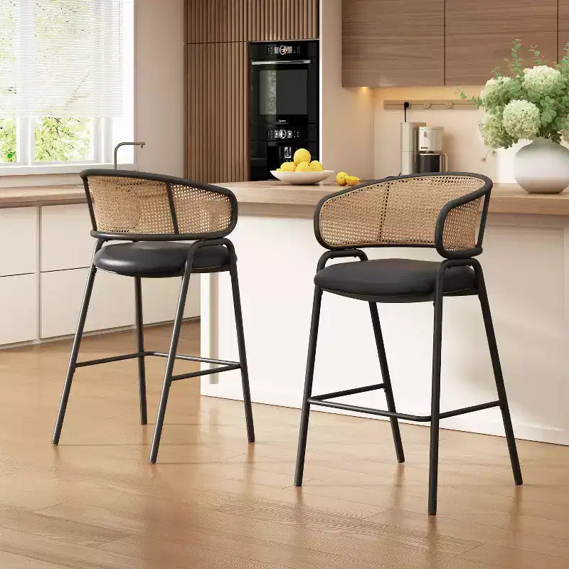 Christopher Knight Home Astrid Contemporary Rattan Faux Leather Upholstered Barstools (Set of 2)