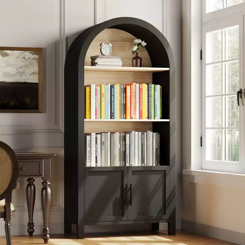 GDFStudio Hannah Mid-Century Modern 66.7 Open Tall Arched Cabinet with Storage