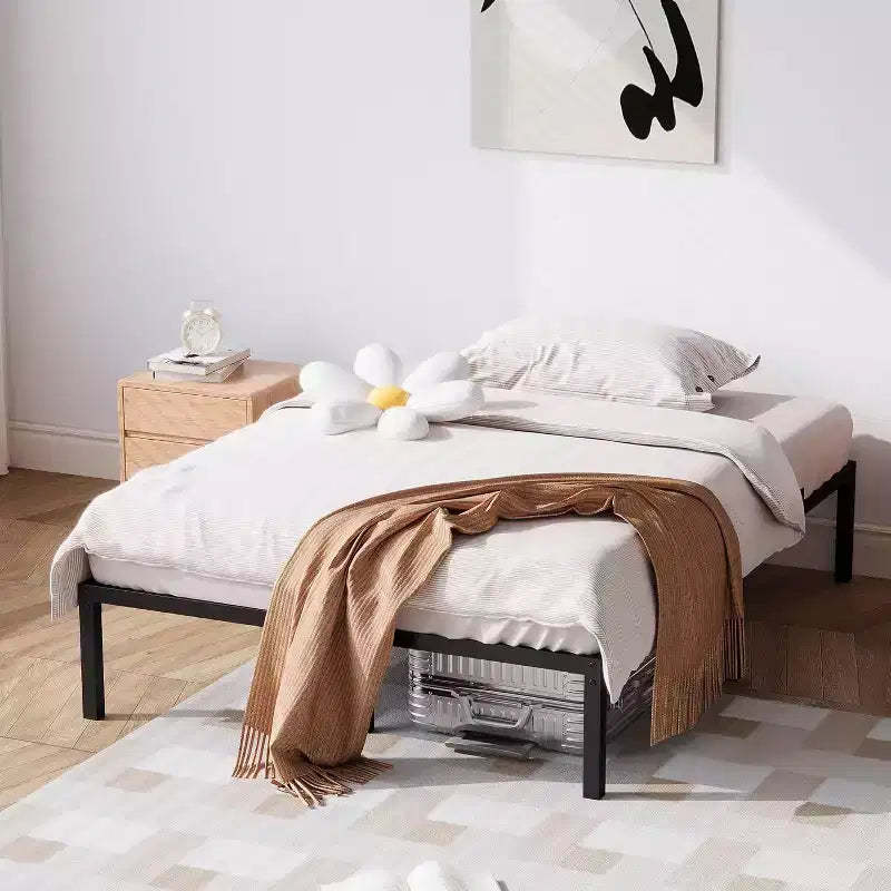 Full Size Metal Bed Frame with Storage, Heavy Duty Steel Slats Support, 1000 lbs Capacity, No Box Spring Needed, Black 16 Inch