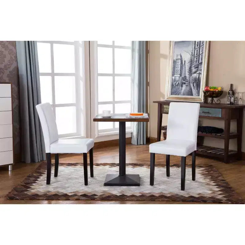 Okak Urban Style Dining Chairs Parson Chairs Set of 2, Faux Leather Upholstery with UV-Resistant, Solid Wood Espresso Legs & Slim Back