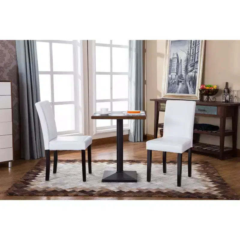 Okak Urban Style Dining Chairs Parson Chairs Set of 2, Faux Leather Upholstery with UV-Resistant, Solid Wood Espresso Legs & Slim Back