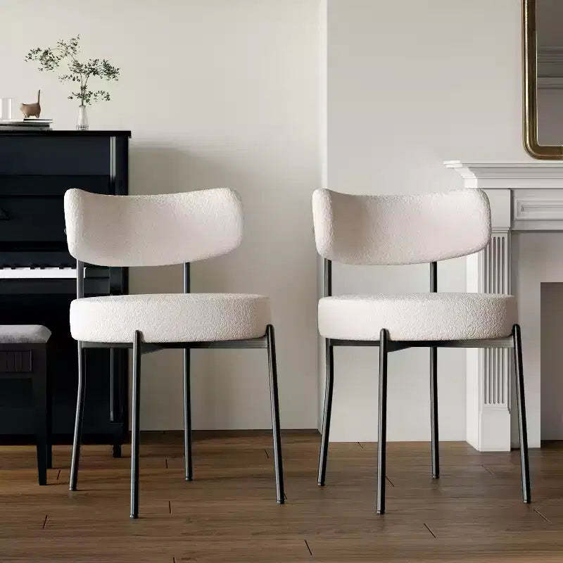 Okak Mid-Century Modern Dining Chairs Set of 2, Round Upholstered with Curved Back & Metal Legs, Boucle Kitchen Dining Room Side Chairs
