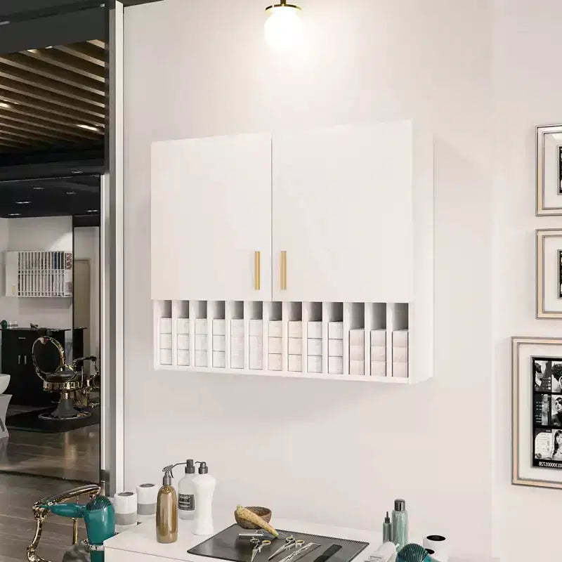 Hair Color Organizer Rack, Wall-Mounted Adjustable Shelves Salon Cabinet, White