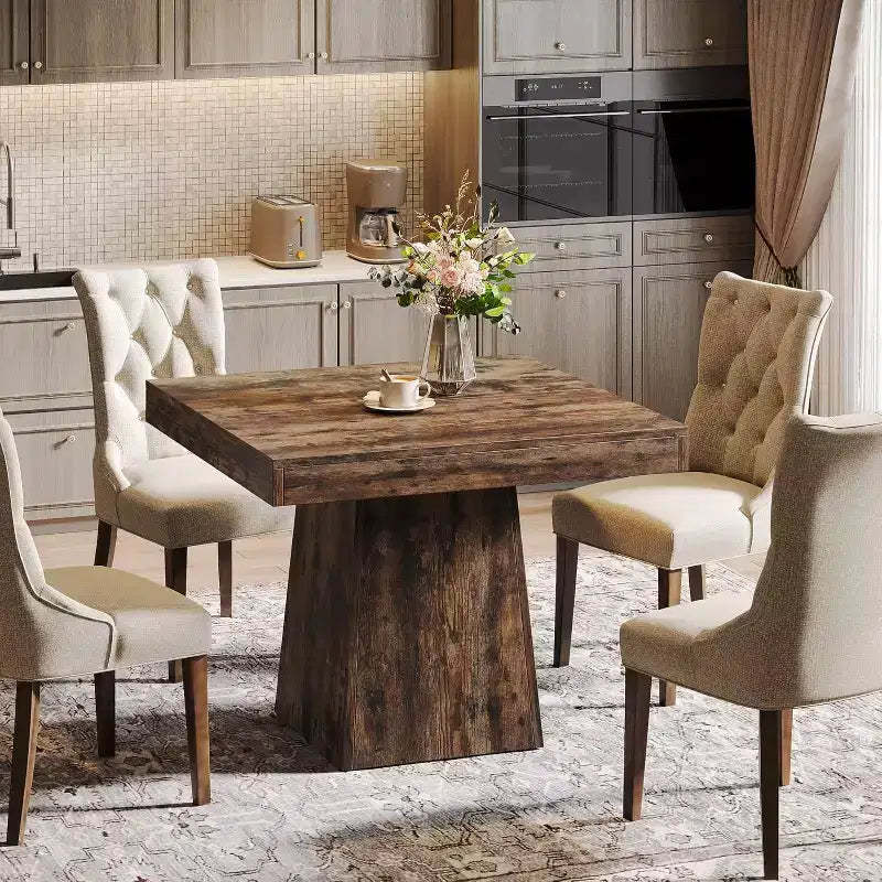 Lantine Square Dining Table for 4, 31.5-Inch Small Kitchen Table with Sturdy Pedestal Base, for Dining Room, Living Room, Kitchen