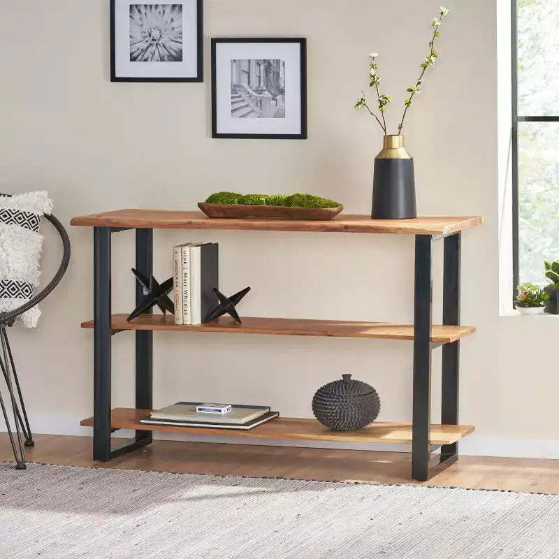 Christopher Knight Home Rooker Modern Industrial Handmade Acacia Wood and Iron Console Table