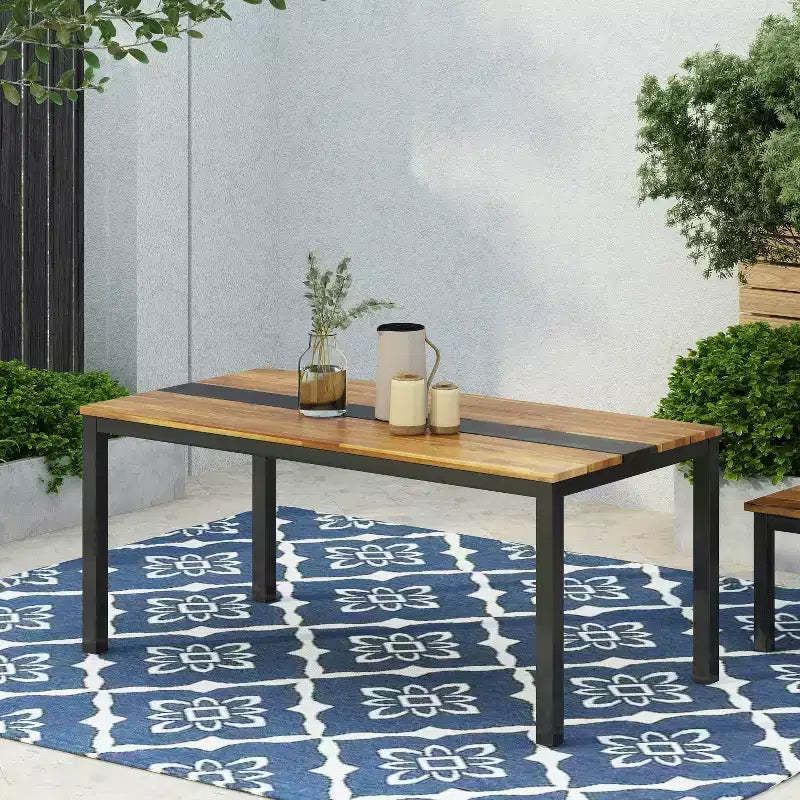 Christopher Knight Home Lindsey Outdoor Industrial Acacia Wood and Iron Dining Table