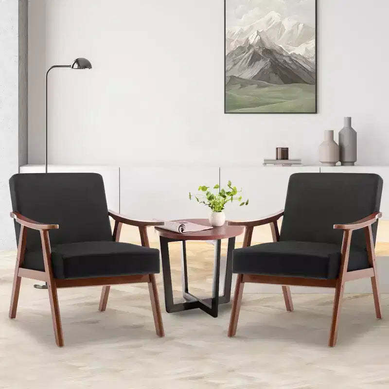 MAYEERTY Mid Century Wingback Accent Chair Solid Wood Frame Thick Backrest Lounge Chair for Living Room