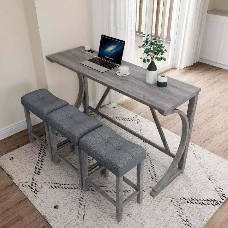MAYEERTY 4-Piece Industrial Bar Table Set with Power Outlet, Breakfast Table Chairs Set for Living Room